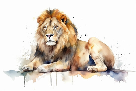 Watercolor lion illustration on white background