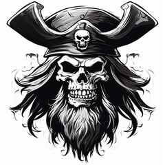 skull pirate logo black and white isolated   - generative AI