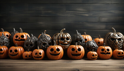 High quality stock photography Flat lay composition with Halloween decor on white wooden table.