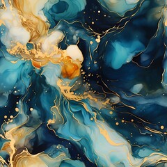 blue and gold painting featuring beautiful abstract pattern