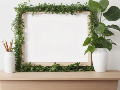 Photograph of a large white banner presented on a stand, offering a space for textual content. Created with generative AI tools