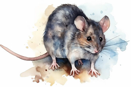 Watercolor mouse illustration on white background