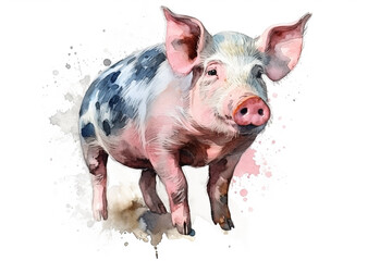 Watercolor pig illustration on white background