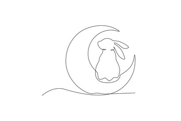 Mid-autumn celebration concept. Mid-autumn one-line drawing