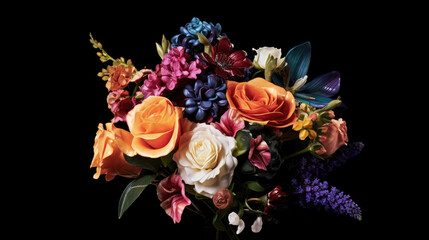 Tropical Blossoms: Lifelike Bouquet with Delicate Petals and Rich Colors on White Background Created with Generative AI	