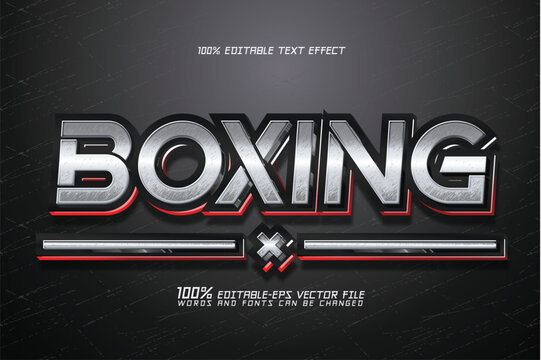 boxing text effect, editable silver and red text style