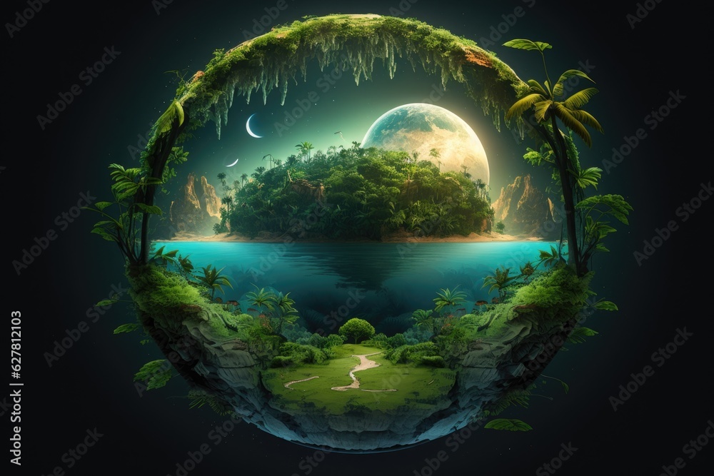 Wall mural Fantasy landscape with planet and forest