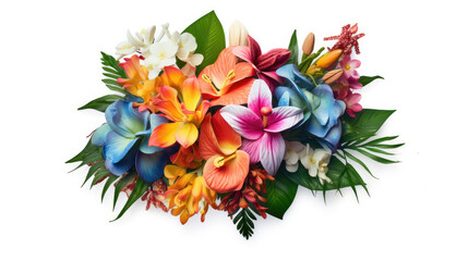 Tropical Blossoms, Lifelike Bouquet with Delicate Petals and Rich Colors on White Background Created with Generative AI	