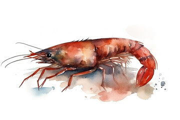 Watercolor shrimp illustration on white background