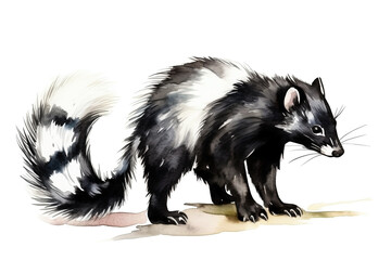 Watercolor skunk illustration on white background - obrazy, fototapety, plakaty