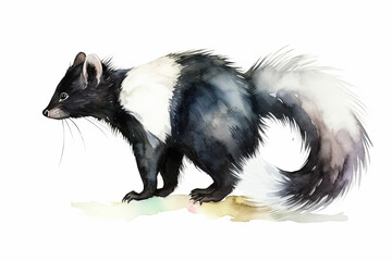Watercolor skunk illustration on white background