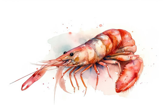 recommend clip art: Watercolor shrimp illustration on white background