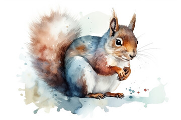 Watercolor squirrel illustration on white background - obrazy, fototapety, plakaty