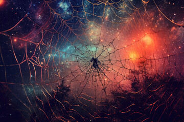 Starry Skies and Intricate Spider's Web Created with Generative AI