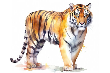 Fototapeta premium Watercolor tiger illustration on white background