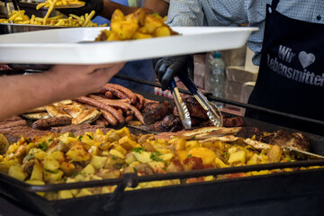Street trade delicious food. Close-up. Selective focus.