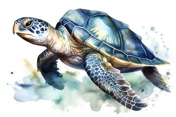 Fototapeta premium Watercolor turtle illustration on white background