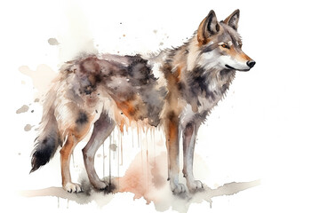 Watercolor wolf illustration on white background