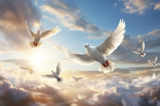 Heaven Background with Doves · Creative Fabrica