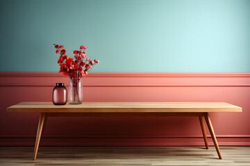 Wooden Table in Pastel Room