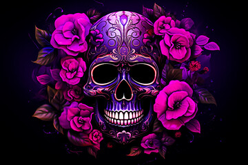Day of the Dead sugar skull floral design illustration. selective focus. 