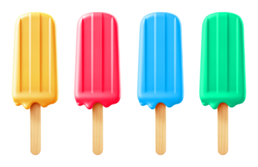 Popsicle Ice Cream Set Different Colors Isolated on Transparent Background
