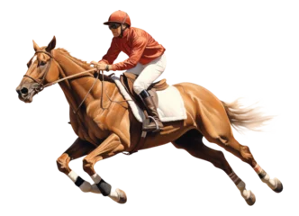 Foto op Aluminium Jockey Riding A Running Horse Isolated on Transparent Background  © RenZen