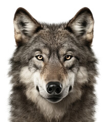 Wolf Face Shot Front View Isolated on Transparent Background
