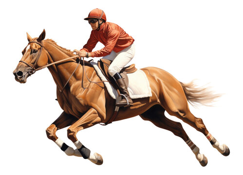 Jockey Riding A Running Horse Isolated on Transparent Background
