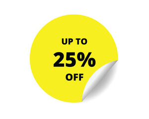 25% off round sticker sign. 25% off circle sticker banner, badge symbol vector illustration