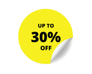 30% off round sticker sign. 30% off circle sticker banner, badge symbol vector illustration