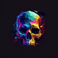 color skull logo, 4K, flat icon, on the dark background