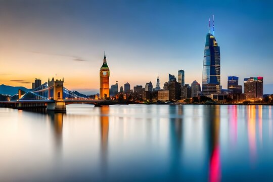 city skyline at sunset