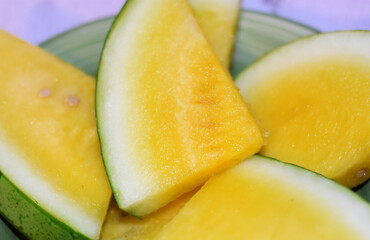 Fresh slices of yellow watermelon	