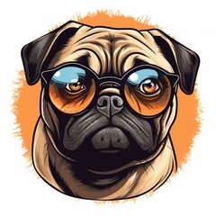 Simple pug face cute with tongue out, sunglasses vector white background With Generative AI