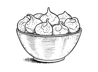 Vector sketchy illustration of meringue cookies in plate