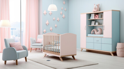 Babies room with pink and blue pastel colors