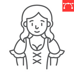 Bavarian woman line icon, oktoberfest and festival people, waitress vector icon, smiling woman vector graphics, editable stroke outline sign, eps 10.