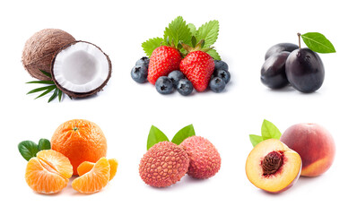 Assortment of different fruits on a white background