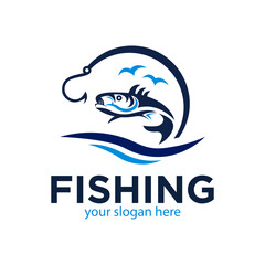 Fishing Logo Design Vector Illustration