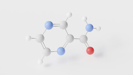 pyrazinamide molecule 3d, molecular structure, ball and stick model, structural chemical formula antituberculosis agents