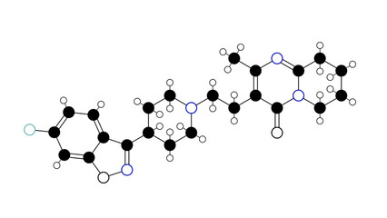 risperidone molecule, structural chemical formula, ball-and-stick model, isolated image atypical antipsychotics