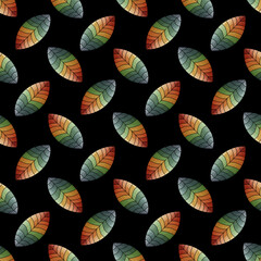 illustrated seamless pattern with multicolor leaves