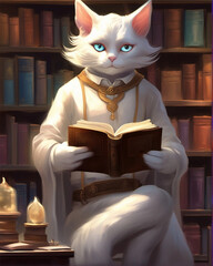 Cat reading a book 