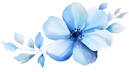 Delicate blue watercolor flower on a white background. Generative AI