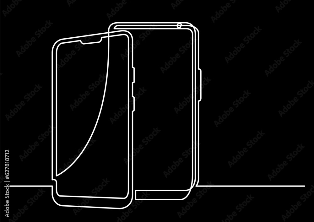Poster continuous line drawing vector illustration with fully editable stroke of mobile phone usage digital