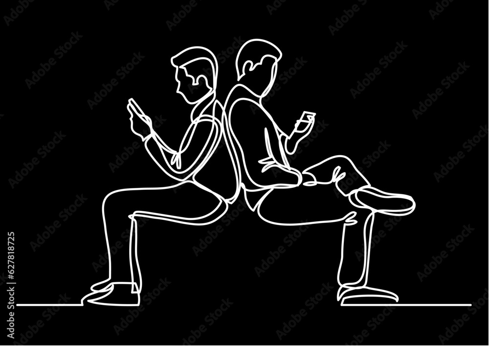 Poster continuous line drawing vector illustration with fully editable stroke of mobile phone usage digital