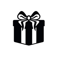 Icon of a gift box wrapped in a ribbon with a bow. A simple image of a closed box. Empty texture. Isolated vector on a pure white background.