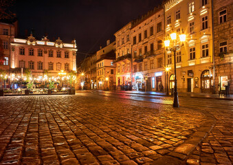 Image of old European city at night