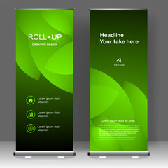 Roll up banner design vertical, for street business, brochure, infographics. modern x-banner and flag-banner advertising. vector illustration